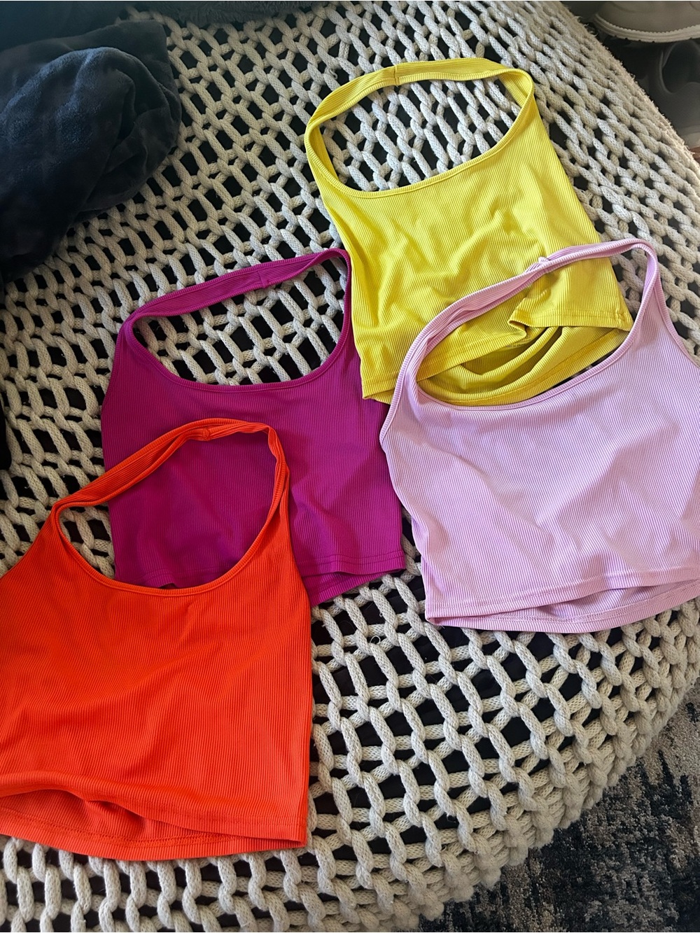 SHEIN Ribbed Scoop Crop Tops in Yellow, Orange, Pink, Purple